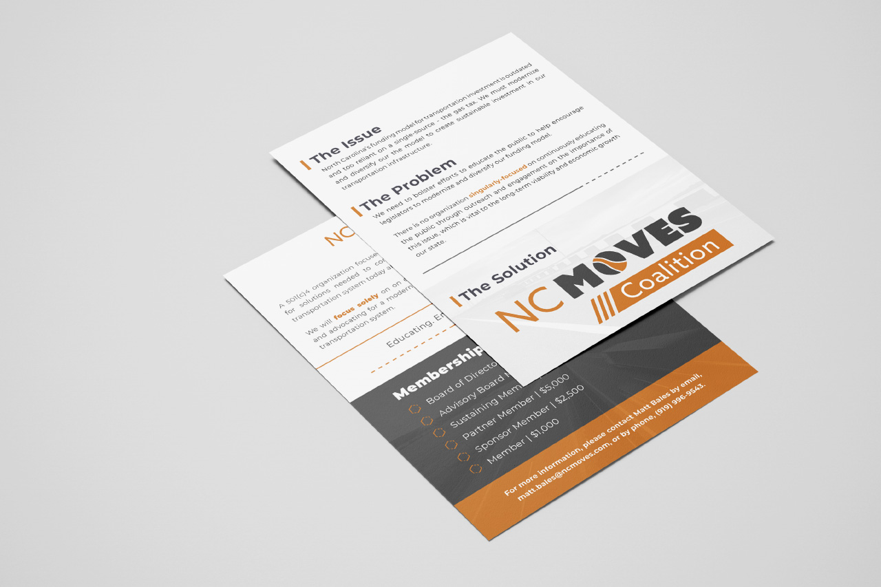 Front and back of a marketing flyer for the NC Moves Coalition.