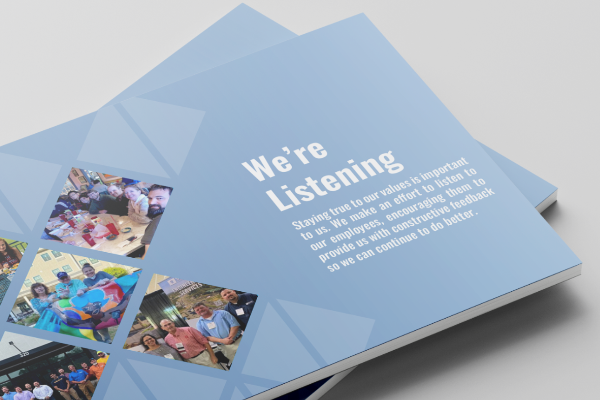 The cover of the We're Listening campaign booklet